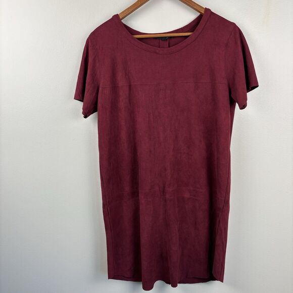 Olivaceous Burgundy Red Microfiber Mini Dress Womens Medium Faux Suede Short Slv - Picture 3 of 11